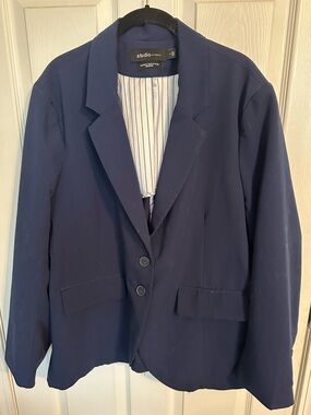 Torrid Studio Navy Blazer with Striped Lining
